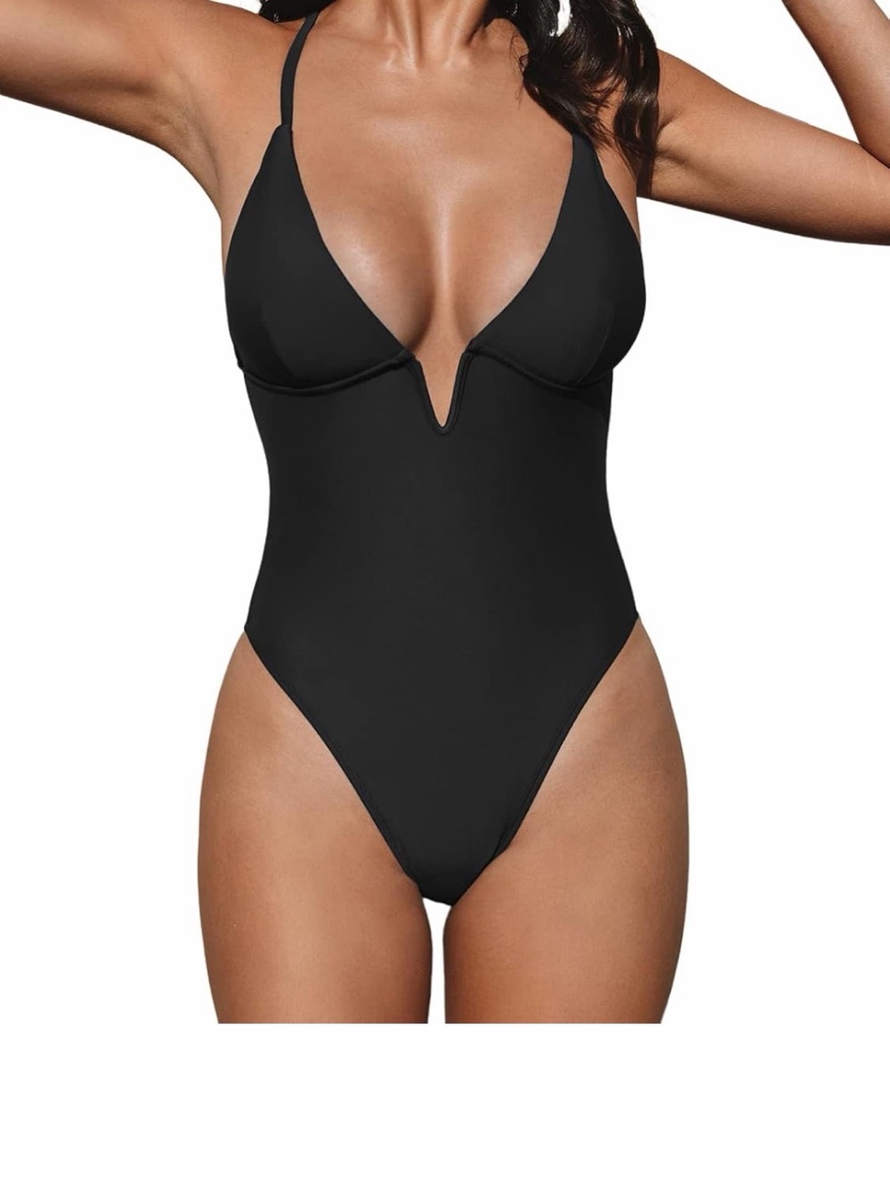 Cupshe Black V-Wire One-Piece Swimsuit - Women